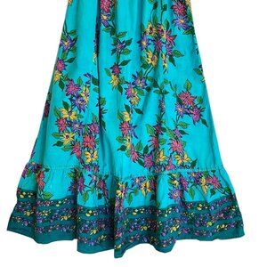 Boho Floral Maxi Skirt S Smocked Waist Tiered Hem Festival Hippie Derek Heart